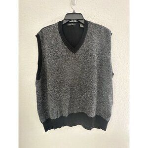 Segreto Men’s Sweater Vest XL Wool Silk Blend V-Neck Grey Black Golf Grandpacore